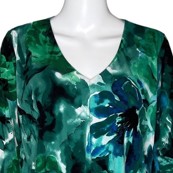 Susan Graver Shirt Womens Small Blue Green Layered Ruffle Blouse Colorful Casual - Picture 5 of 8